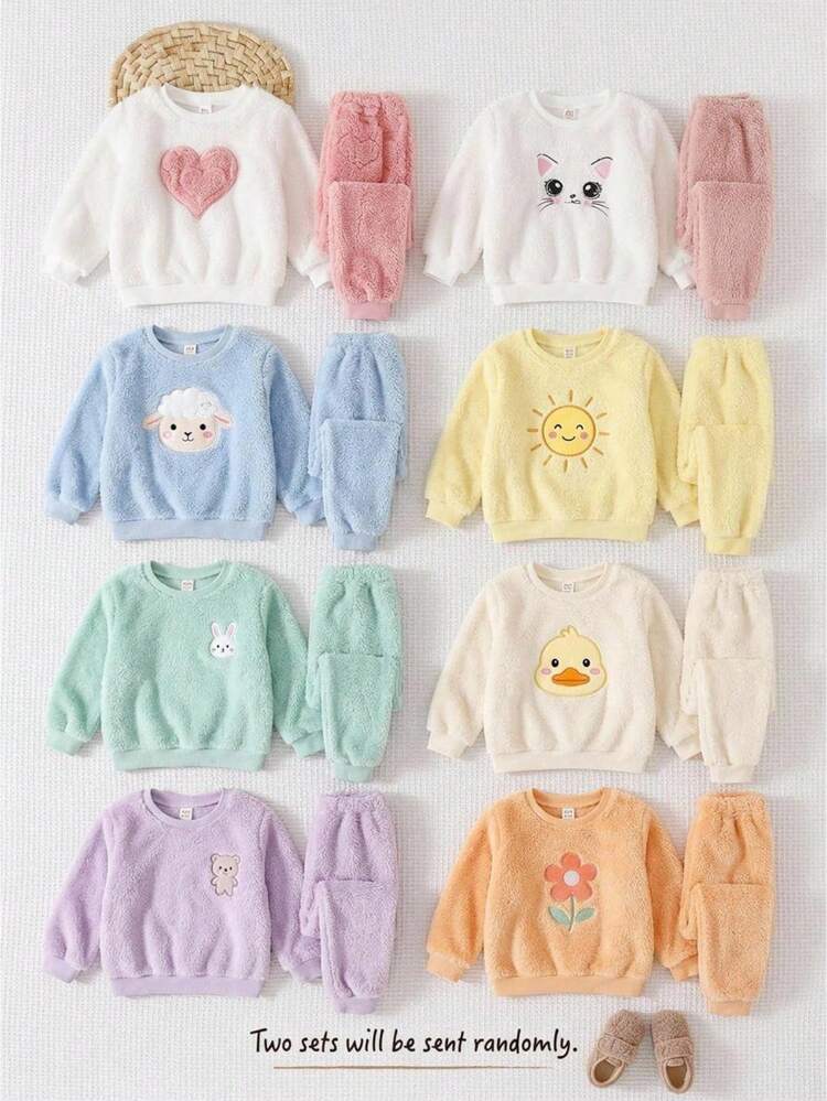Cozy Pixies Baby Girl Fashion Autumn/Winter Clothing Comfortable Soft Colorful Floral Pattern Thermal Lined Thick Contrast Color Crew Neck Long Sleeve Pullover Sweatshirt And Jogger Pants 2-Piece Set Back To School - Multicolor - View 9