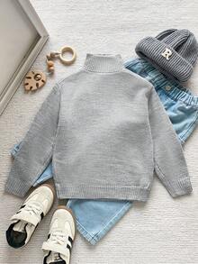 PrepCrw Suéter de media cremallera de manga larga y cuello para niño, con corte holgado - Gris Claro - Ver 3