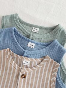 SHEIN Vintaside Kids 男嬰夏季經典條紋三色前開襟連身衣 3 件組 - 彩色 - 查看 4