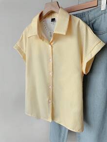 Muvela 條紋蝙蝠袖襯衫 夏季服飾 - 黃色 - 查看 5