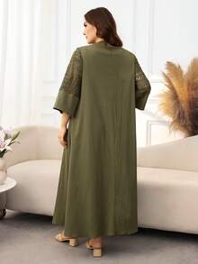 Lacomfia Plus Size Women's Solid Color Pleated Casual Daily Summer Dress - Green - View 2