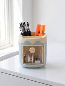 Zazumi 1pc Minimalist Square Pen Holder – Multifunctional Desktop Stationery Organizer. Suitable For Storing Gel Pens, Erasers, Rulers, Makeup Brushes, Eyebrow Pencils, And More-A Versatile Storage Essential. - Multicolor - View 3