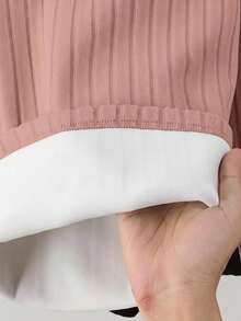 SHEIN Sparklyn 兩件舒適加厚抓絨內裡中高領長袖保暖內層衣，適用於前青春期女孩，隨機發貨 - 粉色 - 查看 4