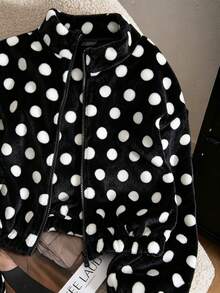 SHEIN 女童白色底黑色波點抓絨外套，復古俏皮風格，立領拉鍊短版設計，俐落簡約 - 黑色 - 查看 6