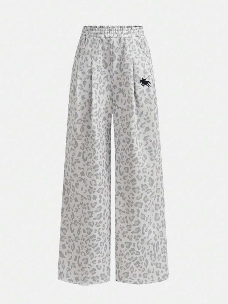 Tween Girl Tween Girls Knit Khaki Loose Casual Versatile Leopard Print Pocket Wide Leg Sweatpants - Khaki - View 5