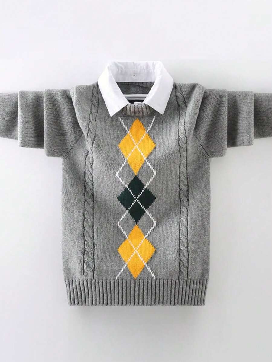 SHEIN 1pc Kids Tween Boy Casual Daily Versatile Comfortable Crew Neck Long Sleeve Pullover Solid Color Knit Sweater, Suitable For Winter, Travel And School