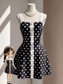 SHEIN Clasi Women's Black White Polka Dot Colorblock Casual Retro Elegant Party Brunch Short Dress Summer - Black and White - View 1
