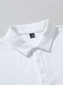 Manfinity Homme 男士純色短袖休閒/商務 Polo 衫 白色領子襯衫 男士鈕扣 Polo 衫 針織 Polo 衫 男士短袖 Polo 正式款 - 白色 - 查看 3