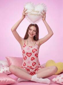 Notgurli Women's Heart Print Camisole Tank Top & Shorts Pajama Loungewear Set - Multicolor - View 3