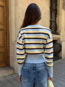 Aloruh Women's Striped Colorblock Casual Versatile Daily Cardigan - Multicolor - View 3
