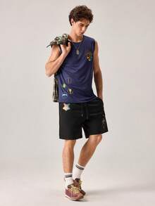 Strevion Men's Casual Versatile Harry Potter Four Houses Emblem Print Shorts - Black - View 6