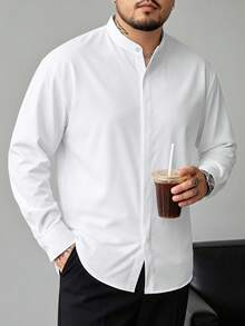 Manfinity Homme Manfinity Plus Size Men's Big & Tall Long-Sleeve Henley Shirt; Suitable For Business-Casual Styling. - White - View 1