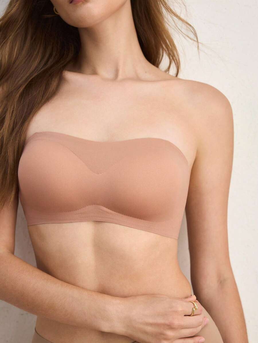 Ocili Women's Simple Versatile Bandeau Bra, Comfortable For Daily Wear - Coffee Brown - View 1