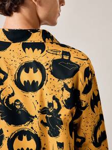 Strevion BATMAN Men's Casual Cat & Digital Print Long Sleeve Shirt - Yellow - View 8