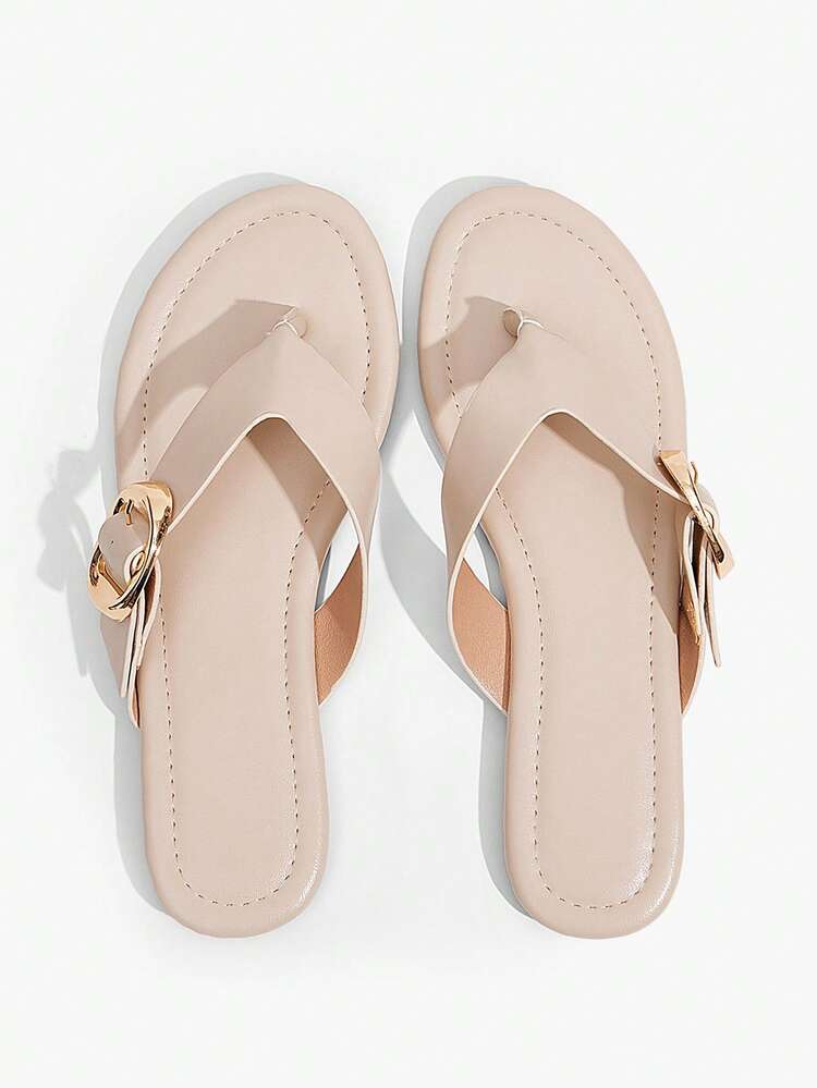 Grefit Ladies' Elegant Summer Apricot Flat-Bottomed Slippers - Apricot - View 3