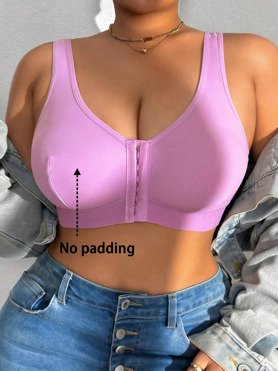 SHEIN 1 pieza Sujetador de talla grande con cierre delantero - Púrpura malva - Ver 1