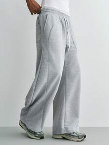 Sonviro Men's Casual Sports Solid Color Slant Pocket Drawstring Waist Sweatpants Baggy Oversized Men Grey Wide Leg - Grey - View 4