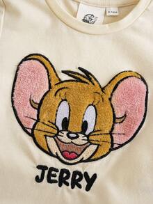 TOM & JERRY X SHEIN 女嬰卡通刺繡T恤與卡通印花短褲套裝 - 紫色 - 查看 5