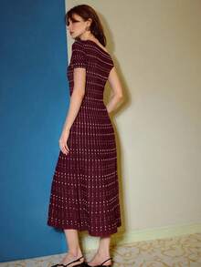 MOTF PREMIUM ASYMMETRICAL SHOULDER COLORBLOCK POLKA DOT SWEATER DRESS - Redwood - View 3