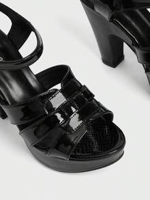Sugerpunk Ladies Black High Heel Platform Round Toe Summer Dark Punk Sandals - Black - View 6