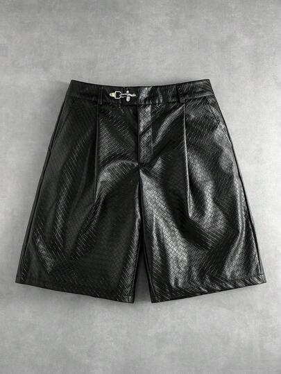 Street Life Herren-Mode strukturierte PU-Shorts mit Taillenschnallen-Design
