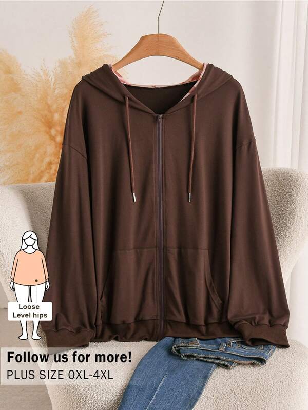 CosyJoli Sudadera de manga larga con bolsillo con cremallera estilo minimalista talla grande para otoño