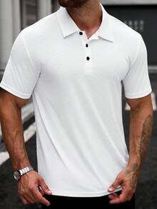 Manfinity CasualCool 男士純色短袖休閒通勤 Polo 衫 - 白色 - 查看 1