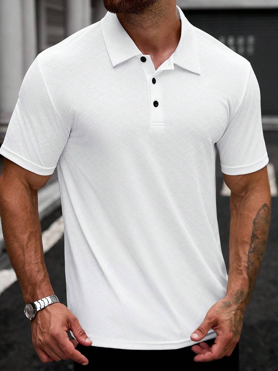 Manfinity CasualCool 男士純色短袖休閒通勤 Polo 衫 - 白色 - 查看 1