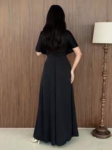 Yasmeen Edit Yasmeen Edit 黑色秋季優雅餐飲緞面連身褲，婚禮賓客波西米亞風派對宴會穿搭，夏季 - 黑色 - 查看 4