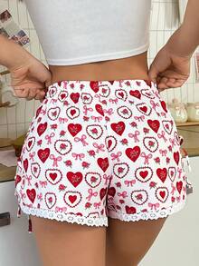 SweetSlumber Sweet Cute INS Heart & Bow Print Women's Pajama Shorts - Multicolor - View 2