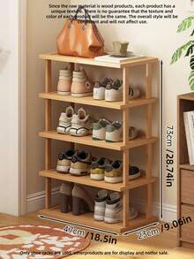 1Pc Multi Tier Bamboo Space Saving Easy Assembly Natural Wood Grain Shoe Storage Rack For Entryway Hallway Kitchen Living Room Office Organizer For Sneakers High Heels Thick Sole Boots Home Decor - Multicolor - View 19
