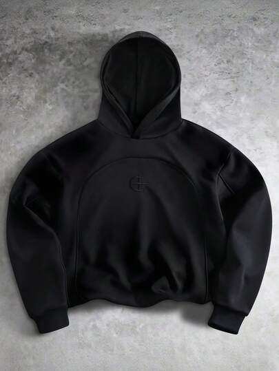 1pc Teen Boys Fashion High Street Solid Color Hooded Pullover Knit Sweatshirt, Exquisite Embroidered Pattern Design, Comfortable Fabric, Spring/Autumn New Style, Sports Casual Streetwear, Suitable For Multiple Seasons