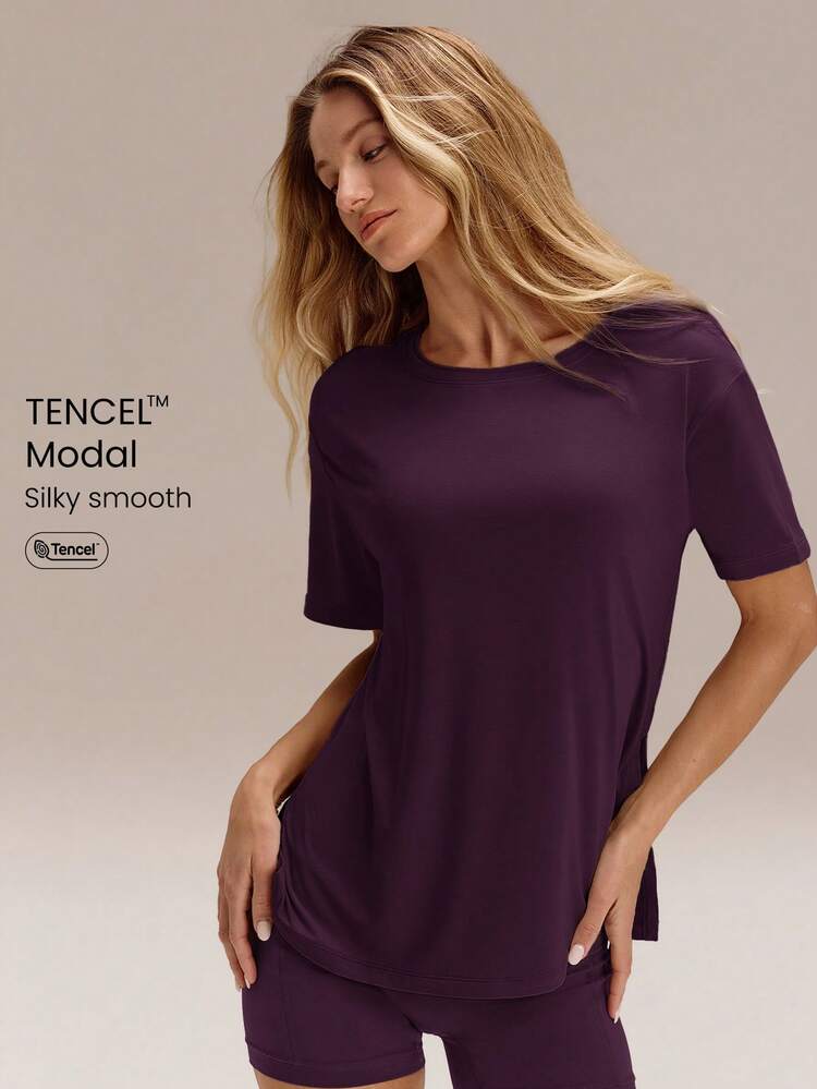 GLOWMODE Camiseta Oversized Modal Everymode Casual Diaria Camisa de Compresión - Bold Plum - Añade 1