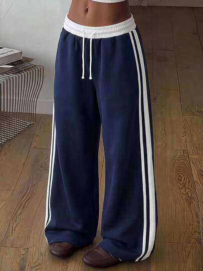 Girlism Tween Girl Tween Girls Sweatpants Spring Summer Autumn Winter New Casual Versatile Snug Fit Colorblock Webbing Elastic Waist Loose Wide Leg Sweatpants, Back To School Season