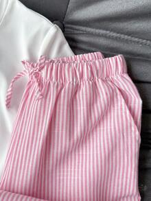 SHEIN Conjunto informal a juego de top y pantalones a rayas para niñas preadolescentes - Multicolor - Ver 5
