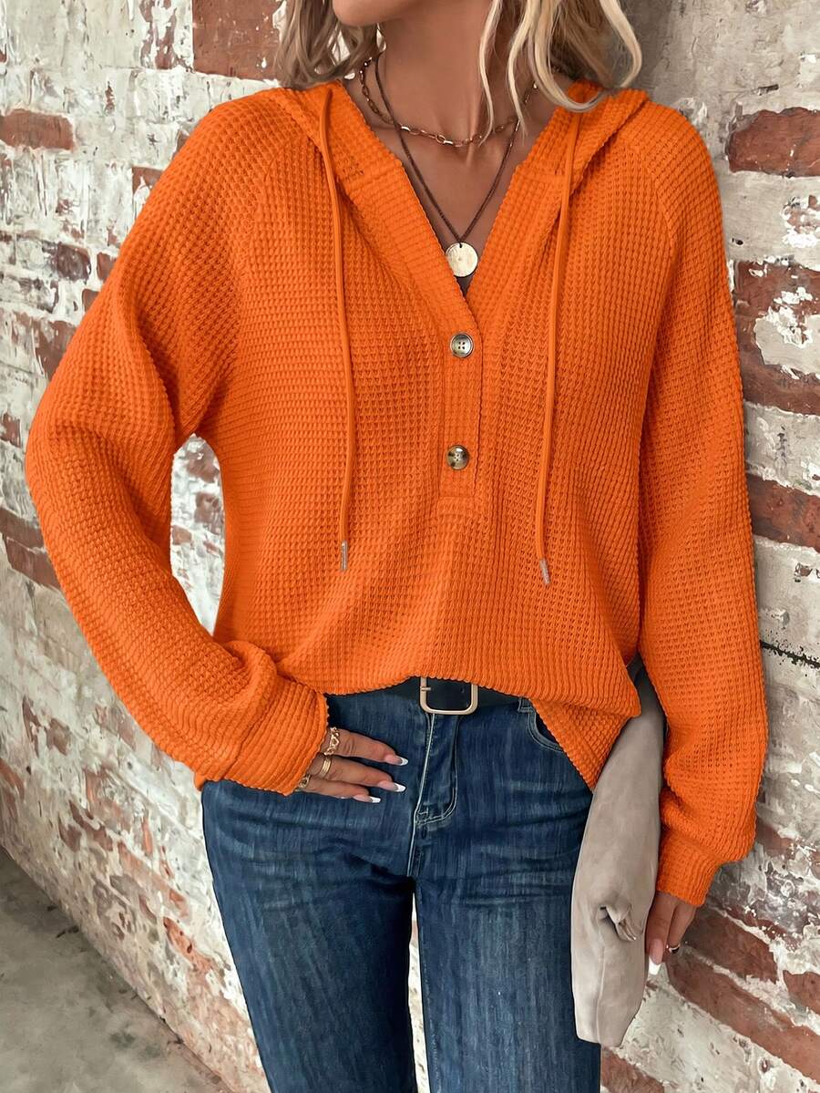 SHEIN Clasi Sudadera de talla grande casual versátil de unicolor - Naranja - Ver 1