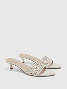 CUCCOO BIZCHIC Women's New Summer Beige Hollow Piece Women's High-Heeled Sandals Round Toe Mid-Heel Open-Toed Sandals Are Suitable For Daily Versatile And Comfortable - Ingenuity Sheep Bamibai 46 # - View 5
