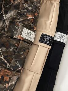 SHEIN 秋季三色彈性腰工裝長褲，羅紋褲腳、工裝口袋，休閒百搭，3件組，男女童中性款 - 彩色 - 查看 3