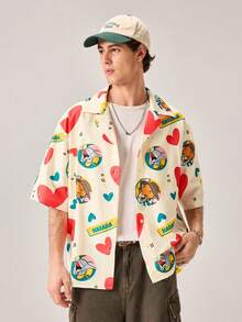 Strevion TOM & JERRY Men's Casual Simple Heart & Jerry Digital Print Short Sleeve Shirt - Multicolor - View 1