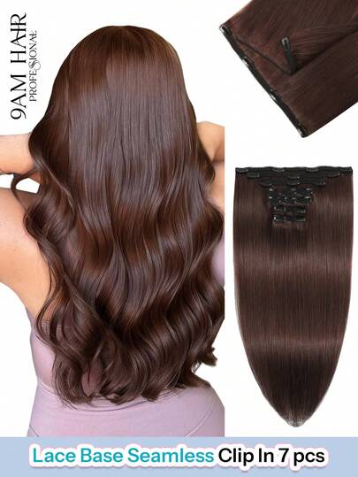 Bộ 7 miếng tóc nối kẹp tàng hình double weft 120g kèm 20 kẹp, tóc thật cao cấp màu nâu chocolate #125, dày dặn, 14-22 inch, vân tóc tự nhiên, lý tưởng cho tóc mỏng, dùng tạo kiểu salon và đeo hàng ngày cho nữ và bé gái