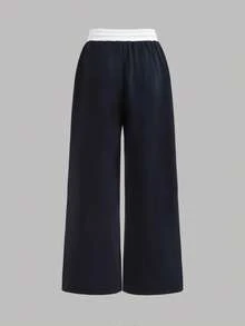Girlism Tween Girl Tween Girls Sweatpants Spring Summer Autumn Winter New Casual Versatile Snug Fit Colorblock Webbing Elastic Waist Loose Wide Leg Sweatpants, Back To School Season - Blue and White - View 2