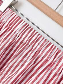 Rusticease Plus Size Striped Print Pocket Casual Versatile Skirt, Summer Vacation Spring Country Fall - Red - View 4