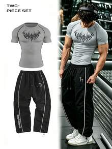 Gym Rark Conjunto deportivo de hombre con top de manga corta y pantalones largos con estampado gótico - Gris - Ver 1
