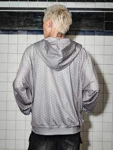 ROMWE MEN Street Life Men's Polka Dot Frog Button Sweatshirt Hoodie Sweatshirt - Grey - View 3