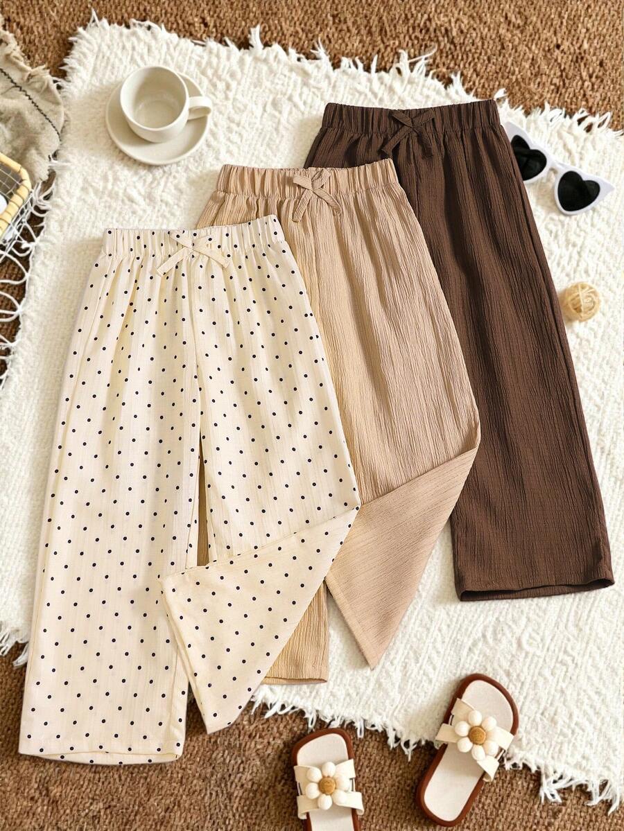 SHEIN 女童 4-7 歲新款 3 件套，寬鬆直筒條紋休閒褲，多巴胺風寬腿運動褲 - 彩色 - 查看 1