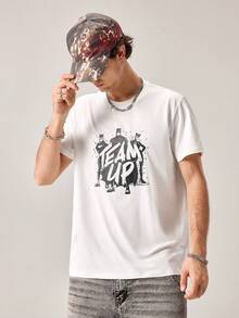 Strevion Men's Minimalist Batman Brothers Graphic Print Round Neck Short Sleeve T-Shirt, Summer - White - View 3