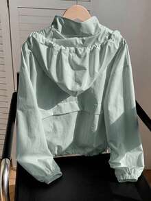 Comfortcana 1pc Solid Color Front Zip-Up Long Sleeve Casual Hooded Sun Protective Lightweight Jacket In Summer/ Hiking Sage Green - Mint Green - View 2