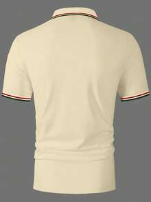 Calvornis Camisa polo de manga corta con media abertura de botones y rayas de colores contrastantes para hombres - Amarillo claro - Ver 2