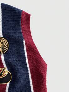 ROMWE MEN Prep Men's V-Neck Vintage American Style 3D Jacquard Knit Vest - Burgundy - View 4