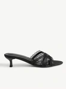 CUCCOO CHICEST Sandal Wanita Musim Panas Terbaru dengan Tali Hitam dan Pinggiran Renda, Hak Tinggi, Ujung Bulat, Hak Sedang, dan Ujung Terbuka, Cocok untuk Penggunaan Sehari-hari yang Serbaguna dan Nyaman. - Simulasi sutra hitam 1 # - View 5